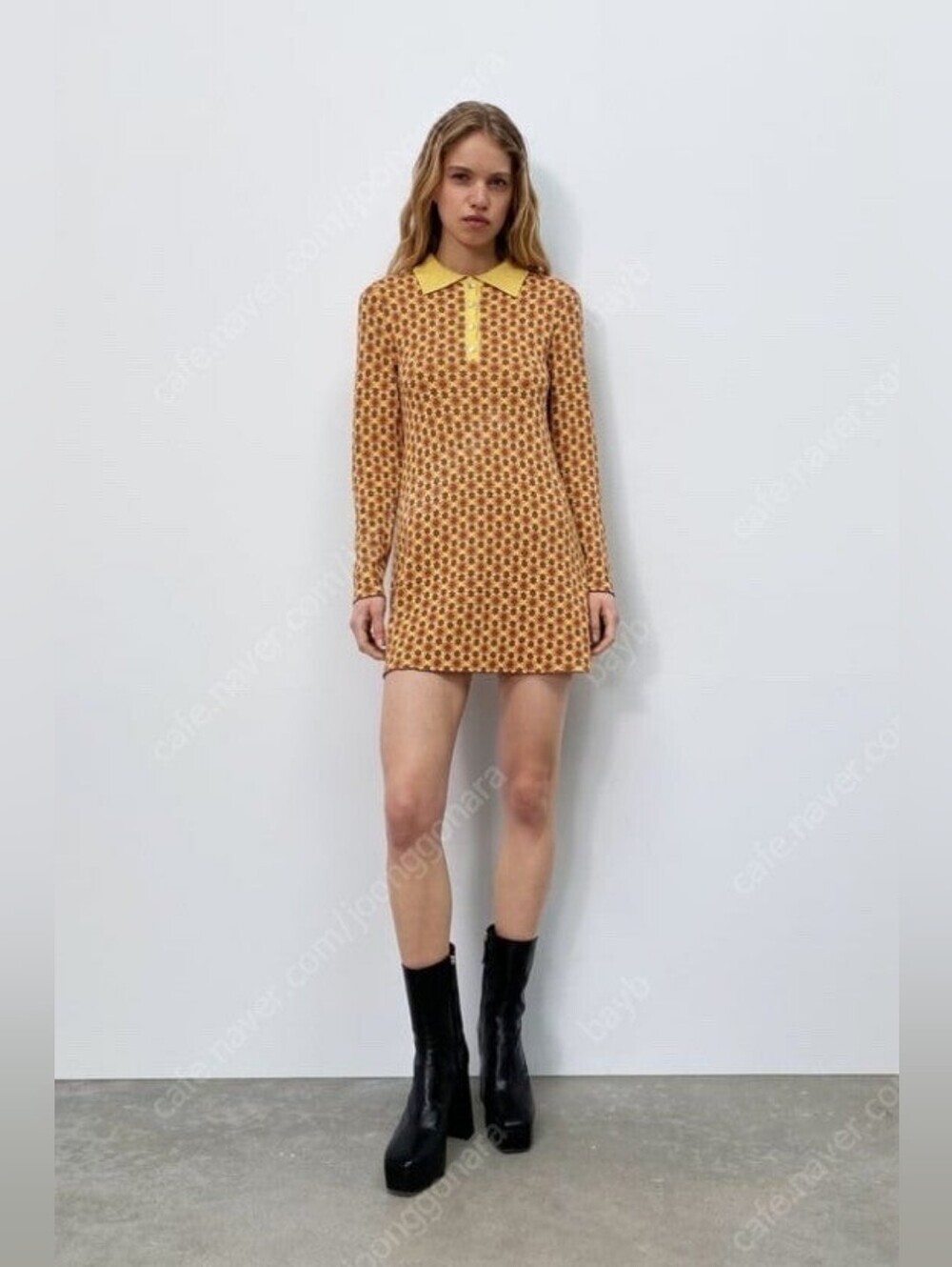 ZARA Women's Retro Vintage Floral Jacquard Knit Mini Dress Orange Brown Small - Picture 4 of 15